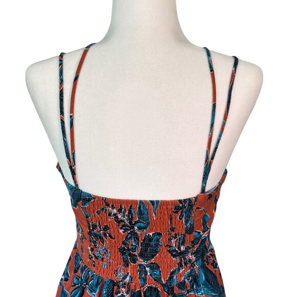 Jason Wu Tropical Linen Blend Dress Size SMALL Cutout Midi Sundress Blue Rust‎ - Picture 4 of 6